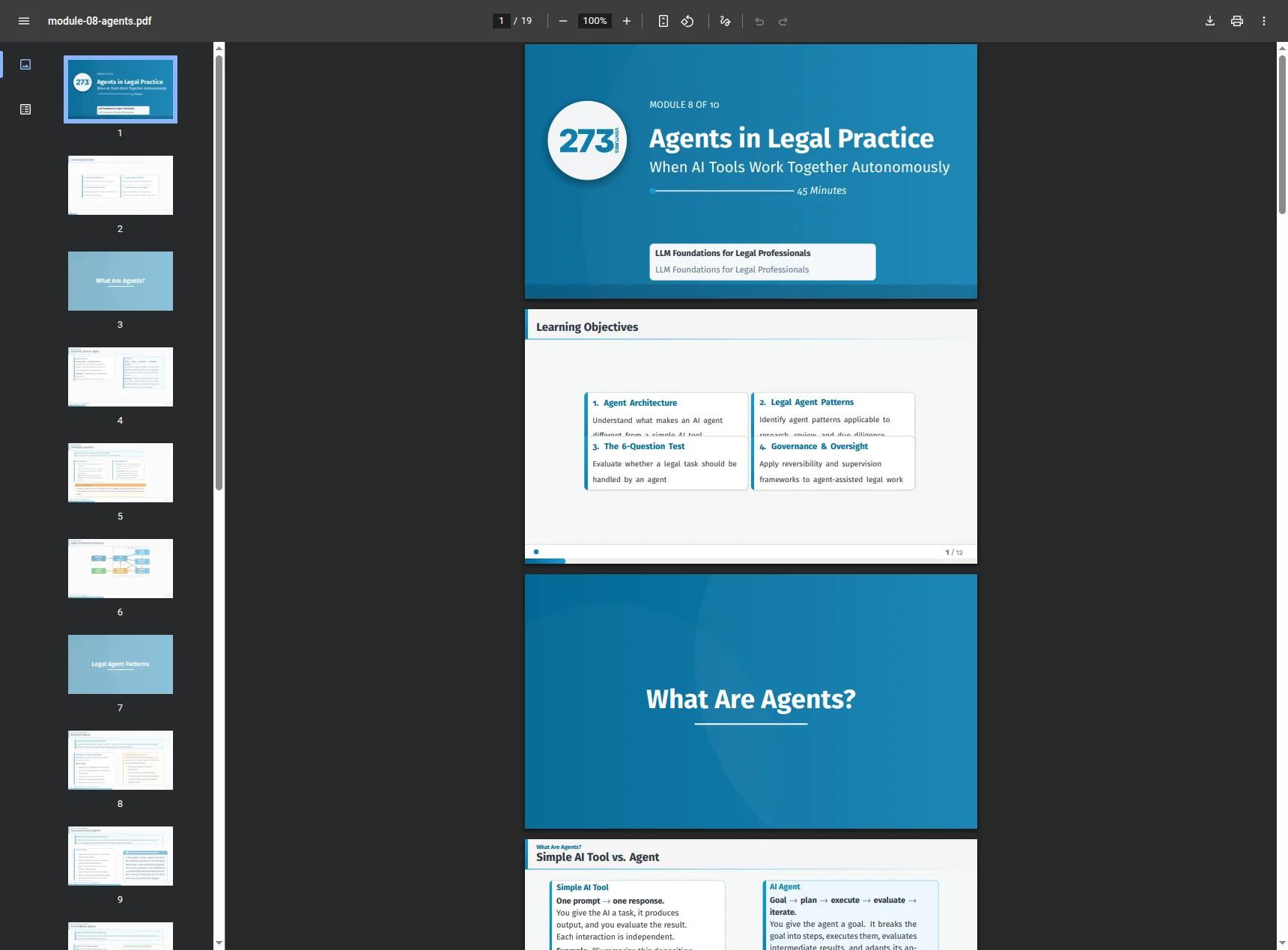 Module 8: Agents in Legal Practice slide title card